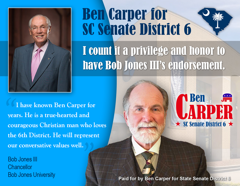 Bob Jones Endorsement Ben Carper Advert