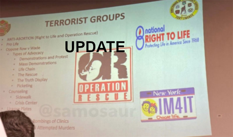 Fort Liberty Excludes Operation Rescue in Statement Disavowing Terrorist Groups Training Slide