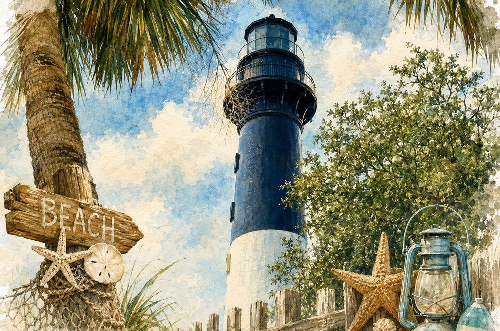 Hunting Island Lighthouse Illustration