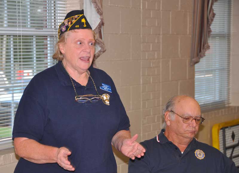 Bonita Wells and members ot the Inman American Legion Post 45 visit the Major Rudolf Anderson, Jr. Post 214 for the General Meeting held the 3rd Tuesday of the month at Lee Road Methodist Church.
