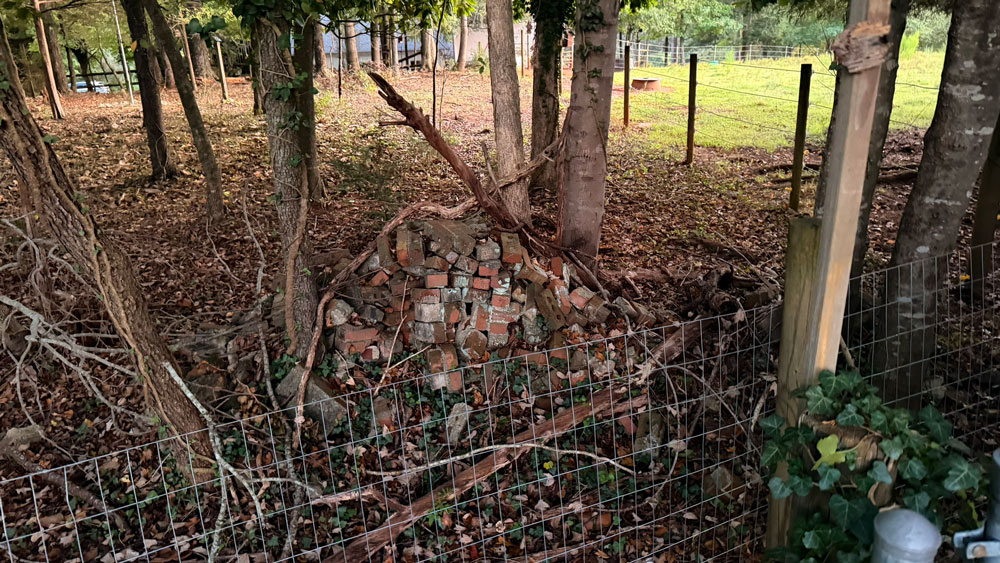 Springfield Cemetery Pile of bricks and stone debris inside the cemetery