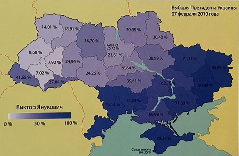 Ukraine Presidential Election Map 2010 with percent for Viktor Yanukovych