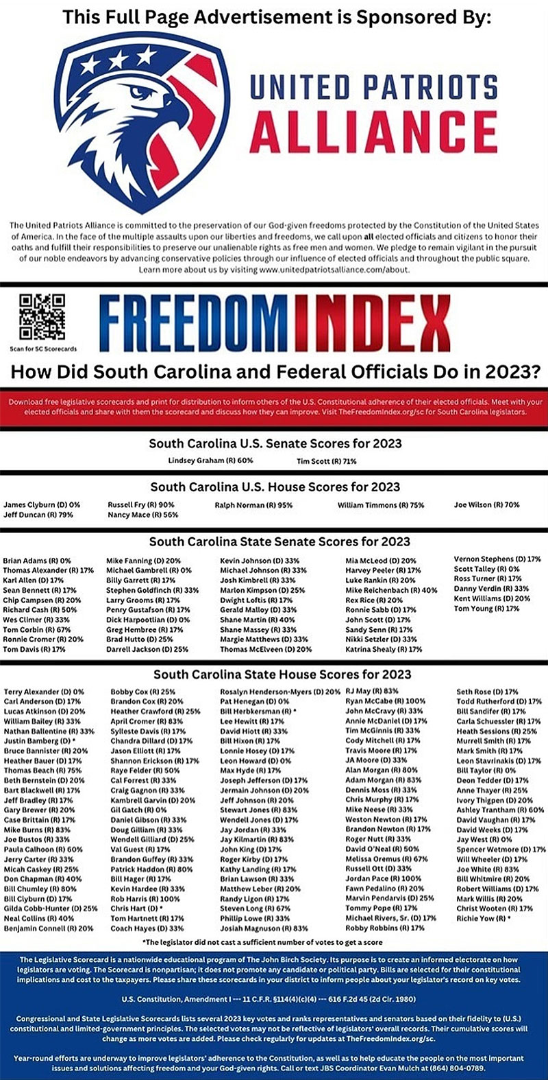 United Patriots Alliance Freedom Index Scoring Card