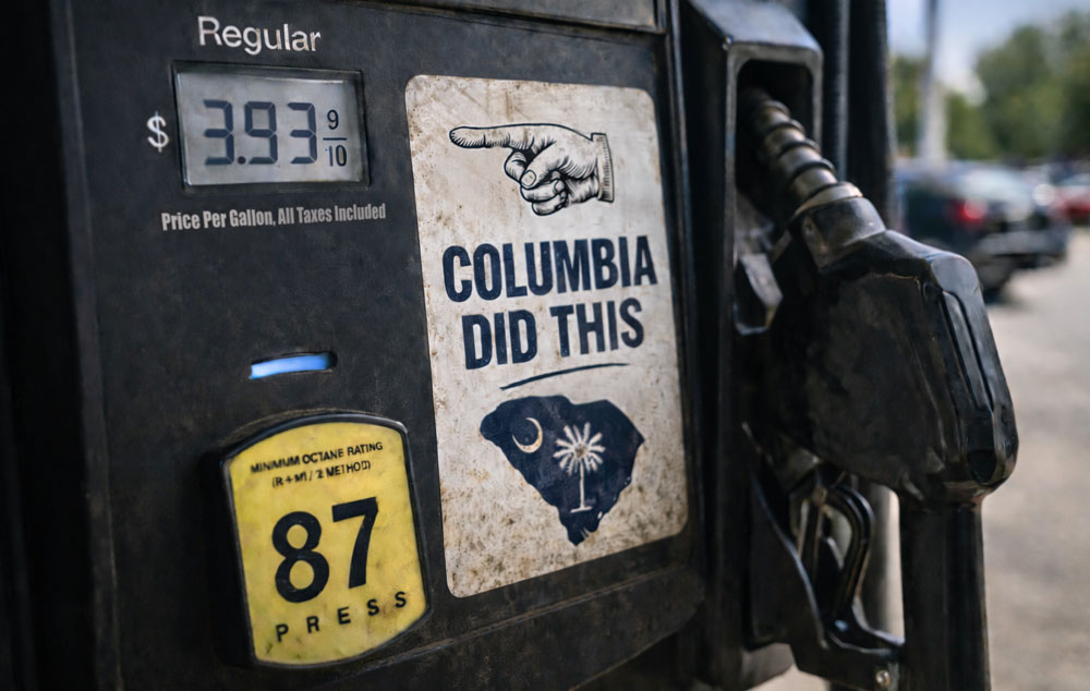 Worn sticker on gas pump