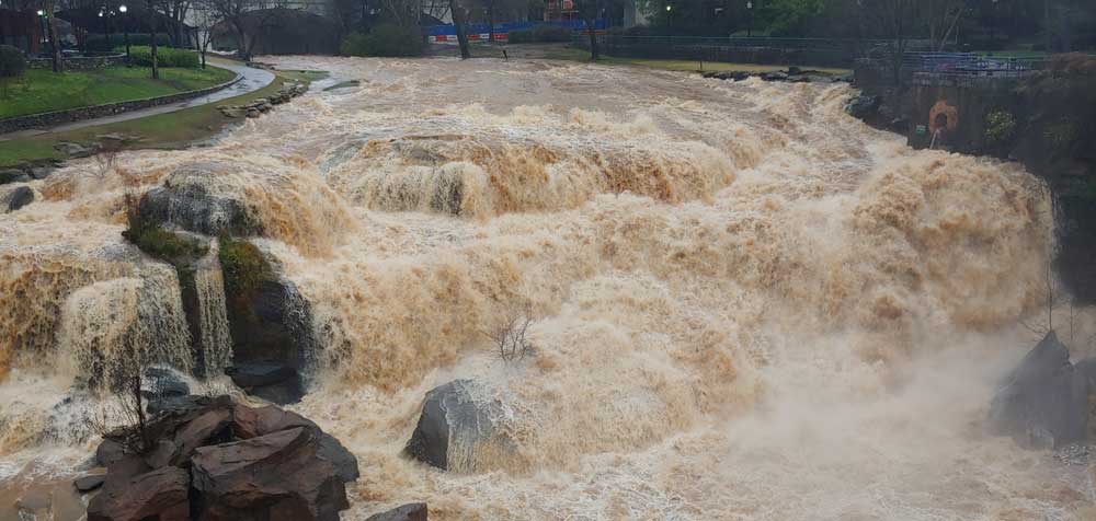 Greenville Reedy River Water Fall after heavy rains.