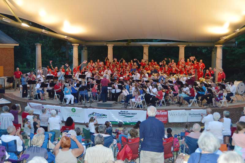 Greenville Symphony Orchestra under the direction of Dr. Benjamin Vick performs patriotic music along with the newer version of the 1812 Overture at Furman University outdoor patriotic concert.