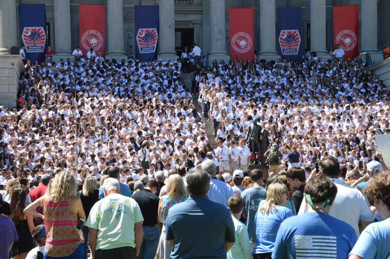 Members of American Legion Sponsored Boys and Girls State gather at South Carolina Capital steps to celebrate their week at Boys or Girls State and Graduation.
