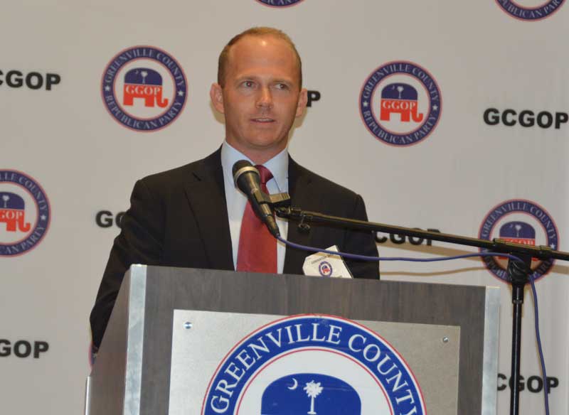 US Rep. William Timmons gave a report of the first 100 days in office. He also nominated Nate Leupp as Chairman of the local county party. - Photo by Gilbert Scales