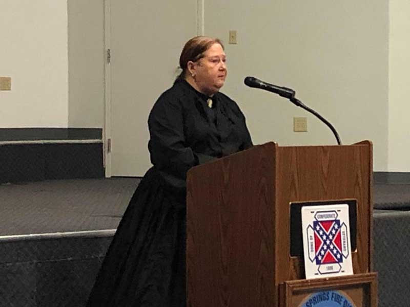 Darlene Dowdy was the guest speaker at the Greenville 16th Regiment Camp 36 SCV monthly meeting. She portrayed the life and final days of Mary Suratt, who was hanged for alleged involvement in the assassination of President Abraham Lincoln. 