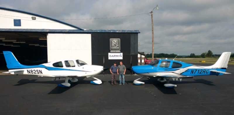 John and Ian Pruden with Cirrus Aircraft at Greenville Downtown Airport.