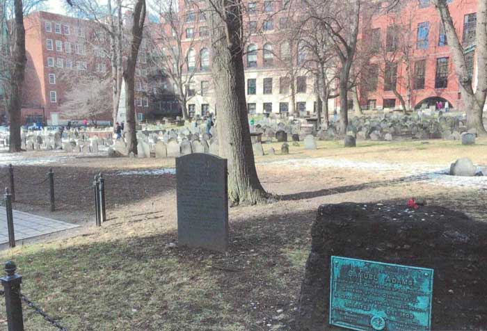 Old Gran Army Burian Ground - Boston. Grave of Christopher Seider and 5 patriots kille din the Boston Massacre is to the left of Samuel Adam's grave.