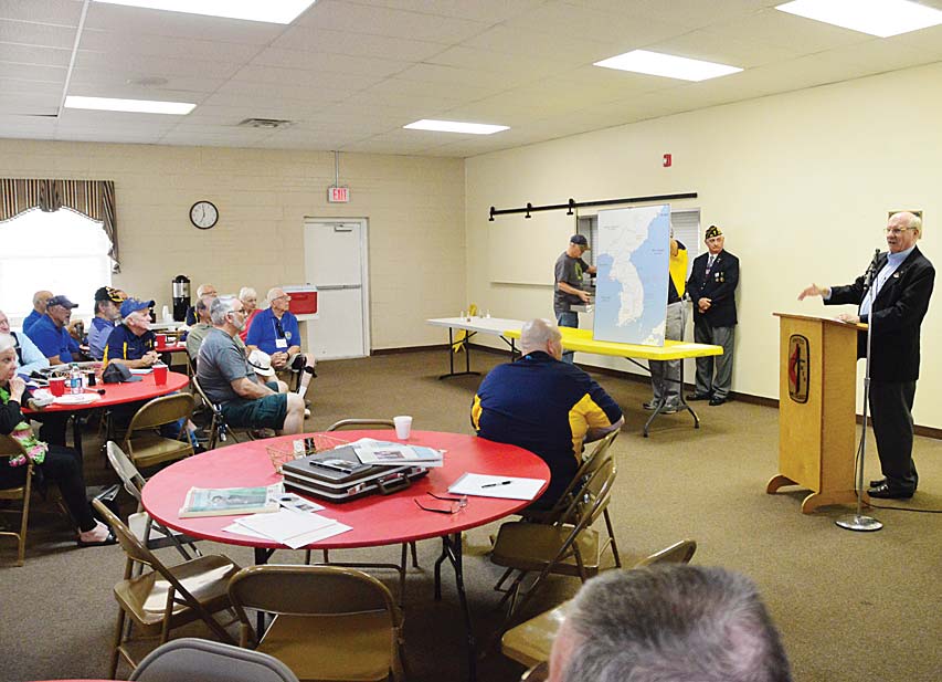 George Fletcher, Member Greenville City Council presented The Cecil D. Buchanan museum of Military History a large Korean map, and gave some history about the Korean way of life at the American Legion Post 214 Tuesday evening meeting at Lee Road Methodist Church.