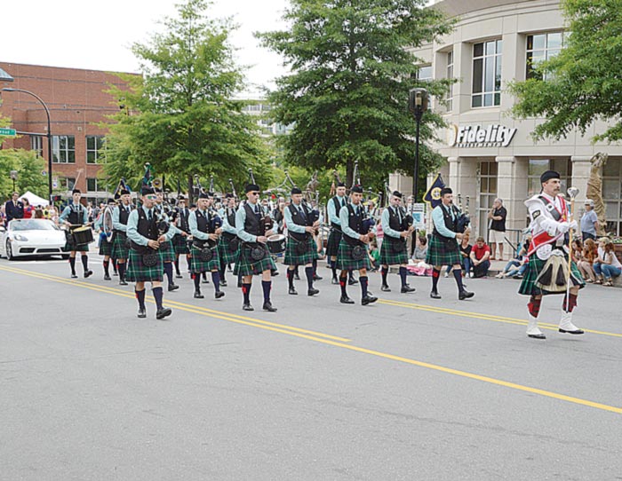 City of Greenville Pipes and Drums, led by Piper/Drum Major Andy Buckhout, participated in the Greenville Scottish Games Parade. (Photo by Gilbert Scales)
