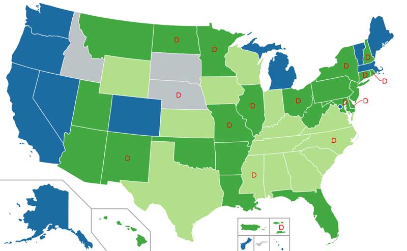 Nine states and DC have legal recreational marijuana. Wiki
