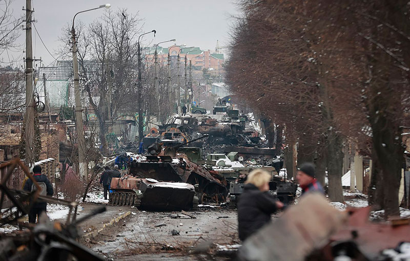 Destroyed Russian equipment near Bucha, Mvs.gov.ua March 7, 2022.
